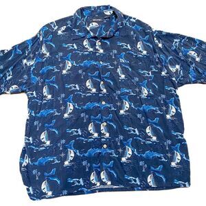 Puritan Men's Hawaiian Shirt 2XL Floral SailBoat Graphic 100% Rayon aloha Sailor